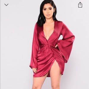 Satin v neck leg split dress
